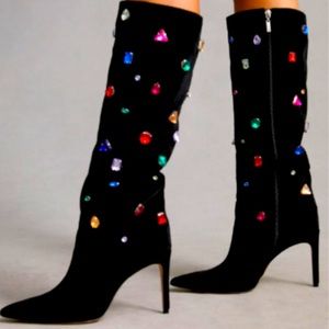 SCHUTZ MAYA GLAM BEJEWELED BOOTS 7 velvet